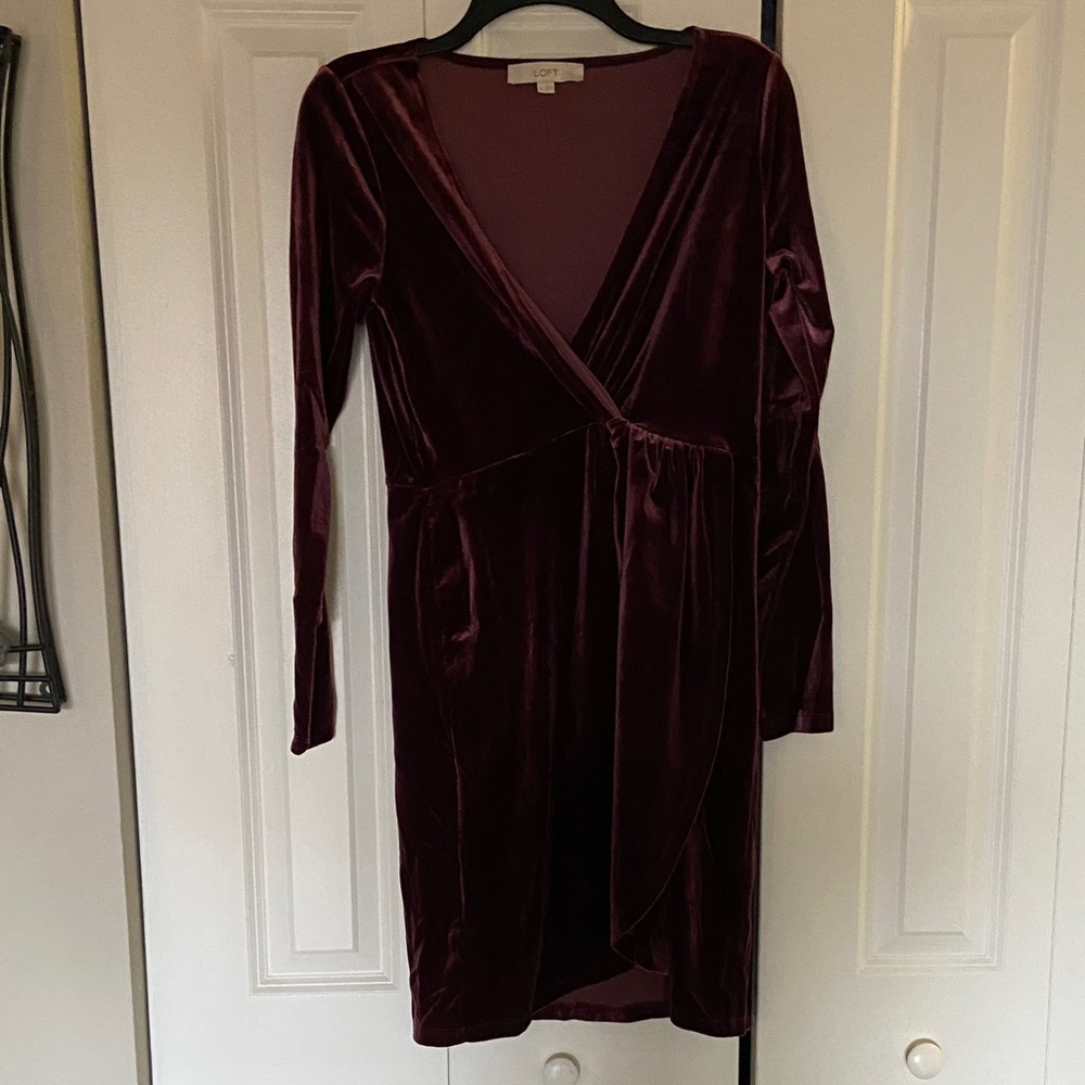 Lush Deep Burgundy Velvet Long Sleeve Dress